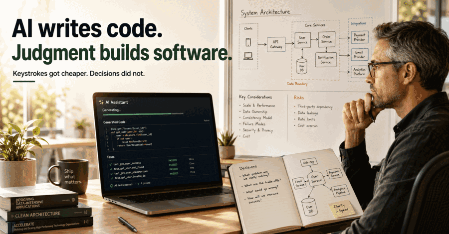 Judgment Is the Whole Job AI writes code, judgment builds software - keystrokes got cheaper, decisions did not